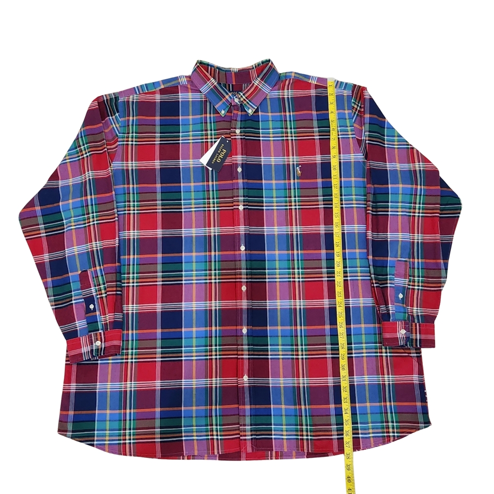 NWT Polo Ralph Lauren Men's Big & Tall Plaid Oxford Shirt, Red/‎ Blue, 4XLT - Picture 10 of 13